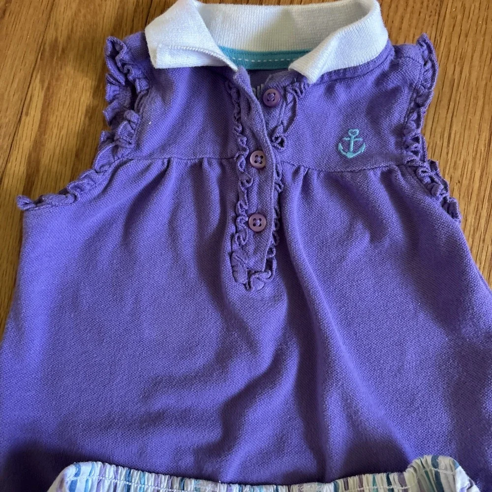 VTG Healthtex Shirt‎ And Shorts  Set Girls 18M Purple Ruffles Embroidery